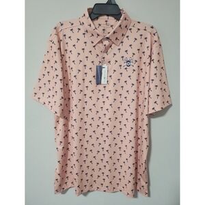 Bald Head Blues Polo Shirt Mens XL Salmon Palm Tree Golf Performance Stretch NWT